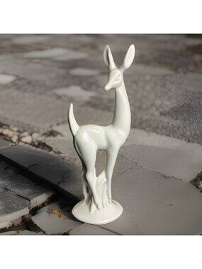 Vintage Mid Century 12" White Tail Deer Ceramic Pottery Figurine Haeger Style